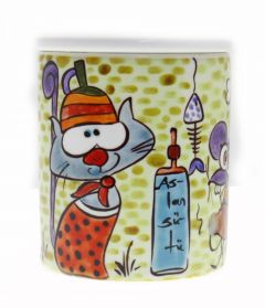 Porcelain Funny Cat Censer, Oil Burner - 9x9 - Colorful Candle Centerpieces, Porcelain Candle Centerpieces | Loftry