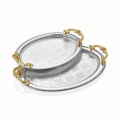 2-PIECE OVAL STAINLESS TRAY SILVER PLATED