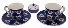 wayward and Blue Lotus Flower Pattern Cup Set of 2 - 8x8 - Blue Coffee Cups