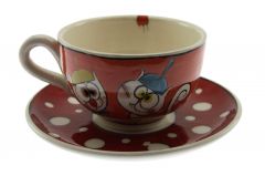 Red White Happy Cat Single Nescafe Cup - 12x12 - Red Coffee Cups
