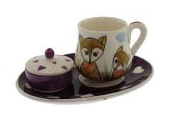 Fox Decorated Coffee Cup  - 14x10 - Purple Coffee Cups