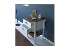 ROSA 2-Drawer White and Wooden Nightstand