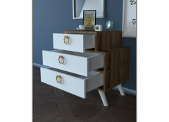 ADEL 3-Drawer White and Wooden Nightstand
