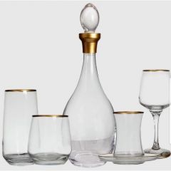 61 Piece Glassware Set for 12 Person with Gold Gilding