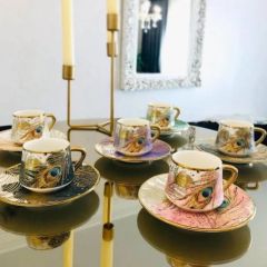 12 Piece Decorative Turkish Coffee Cup Set for 6 Person