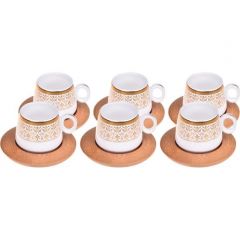 12 Piece Gold Gilding Turkish Coffee Cup Set with Bamboo Saucers