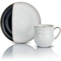 Metallic Rim 12 Piece Turkish Coffee Cup Set, Set of 6 - Black and White