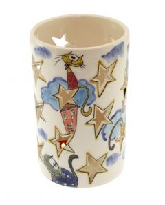 Table Top Flying Cats Ceramic Star Cut Candle Holder - 8x8 - Colorful CANDLE HOLDER