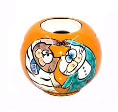Orange Color Sportsman Cats Porcelain Circle Candle Holder - 10x10 - Colorful CANDLE HOLDER