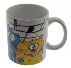 Music Lover Square Cats Porcelain Mug Cup - 13x13 - Colorful MUGS, Porcelain MUGS