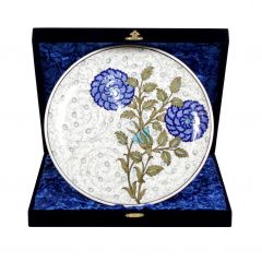 Gulf Floor Pomegranate Flower Decorated Corporate Velvet Boxed Gift 30 Cm Plate - 30x30 - Blue PLATES