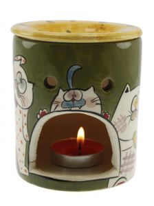 Cat Decorated Fragrance Oil Burner - 8x8 - Colorful Candle Centerpieces
