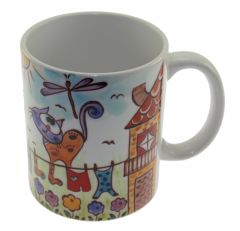 Butterfly Pattern Happy Cat Porcelain Mug Cup - 13x13 - Colorful MUGS, Porcelain MUGS