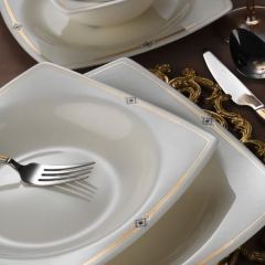 62 Piece Gold Stripe Dinnerware, Service 12