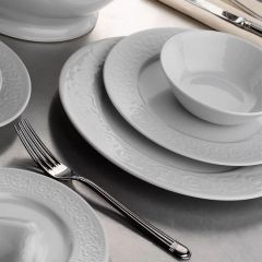 53 Piece White Porcelain Dinnerware, Service for 12