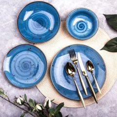 24 Piece Azure Vortex Swirl Porcelain Dinnerware, Service for 6