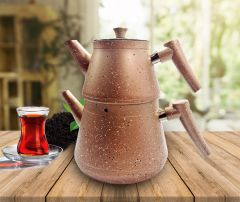 The Queen, Pink Granite Turkish Teapot Set with Glass Lid