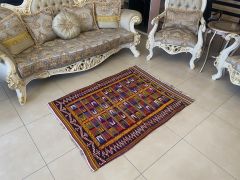 Handwoven Turkish Kilim Rug, Boho Kilim Vibrant Colours