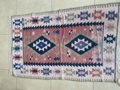 Anatolian Handmade Diamond Pattern Kilim Rug, Rose Pink