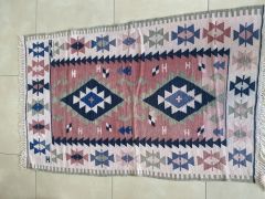 Anatolian Handmade Diamond Pattern Kilim Rug, Rose Pink