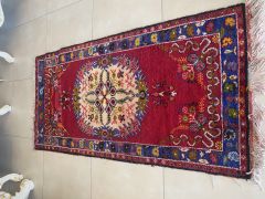 Turkish Traditional Hand Knotted Floral Rug, Boho Rug, Runner - Rose Red 