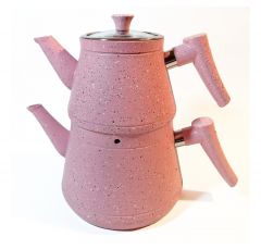 Pink Granite Turkish Teapot Set with Tempered Glass Lid