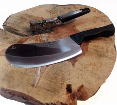 Surmene Handmade Curved Cleaver Knife for Onion - Patty - Pita - Salad - and Sharpener