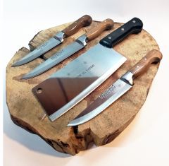 4-Piece Surmene Handmade Stainless Steel Cleaver +Knife Set