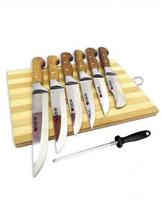 Surmene Original 8-Piece Butcher Steak Kitchen Knife Set Cutting Board and Sharpening Rod