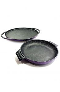 Pancake Flatbread Crepe Pan 34 Cm Real Cast Iron Pan 26 Cm Set of 2 Purple