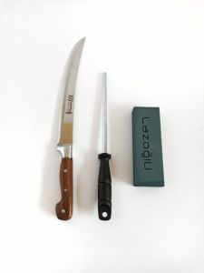 CHEF'S KNIFE WITH SHARPENING ROD AND SHARPENING STONE 