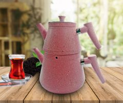 The Tea of Love, Pink Granite Turkish Teapot Set with Glass Lid