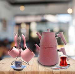 Granite Turkish Teapot Set and Coffee Pot Set with Hanger Pink