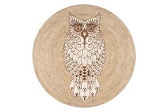 Ethnic Patterned Owl Jute Knitted Carpet Straw Rug | Loftry