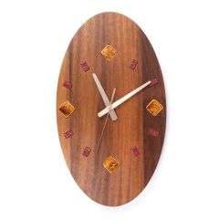 Oval Wooden Clock with Ceramics - 52x30 - Wooden Wall Clocks, Wood Wall Clocks