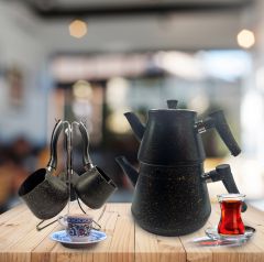 Granite Turkish Teapot Set and Coffee Pot Set With Hanger Black