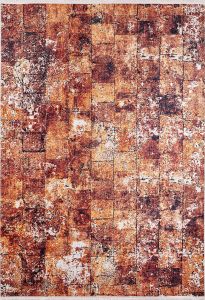 Modern Brown and Copper Square Pattern Washable Area Rug