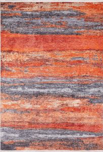 Modern Orange and Grey Washable Area Rug