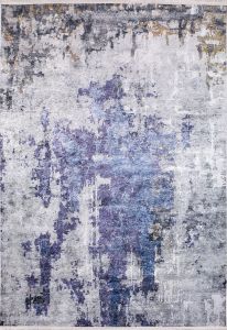 Modern Blue and Dark Grey Washable Area Rug