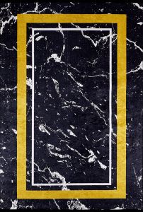 Modern Frame Black and Yellow Washable Area Rug