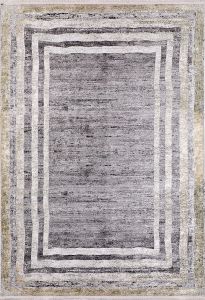 Modern Frame Beige and Gold Washable Area Rug