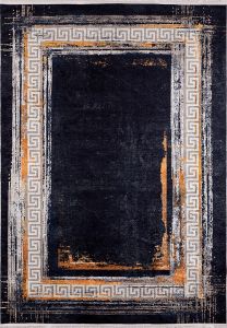 Modern Frame Gold and Black Washable Area Rug