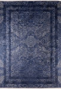 Modern Frame Dark Blue Pattern Washable Area Rug