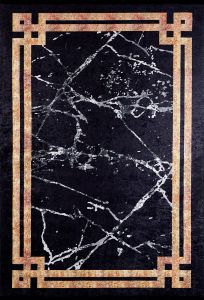 Modern Marble Pattern Black Washable Area Rug