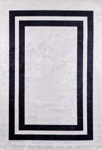 Modern Black Frame Design Grey Washable Area Rug
