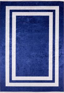 Modern Frame Design Dark Blue Washable Area Rug