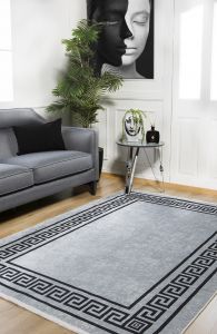 Modern Frame Design Black and Grey Washable Area Rug