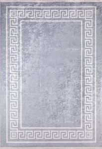 Modern Frame Design Grey and White Washable Area Rug
