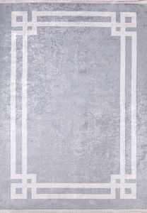 Modern Frame Design White and Grey Washable Area Rug