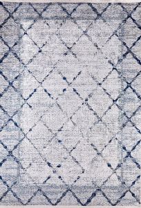 Modern Frame Design Blue and Grey Washable Area Rug